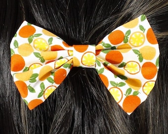 Playful fruits print hair bow Cotton summer style orange, apple, kiwi, watermelon hair bow for any hair type