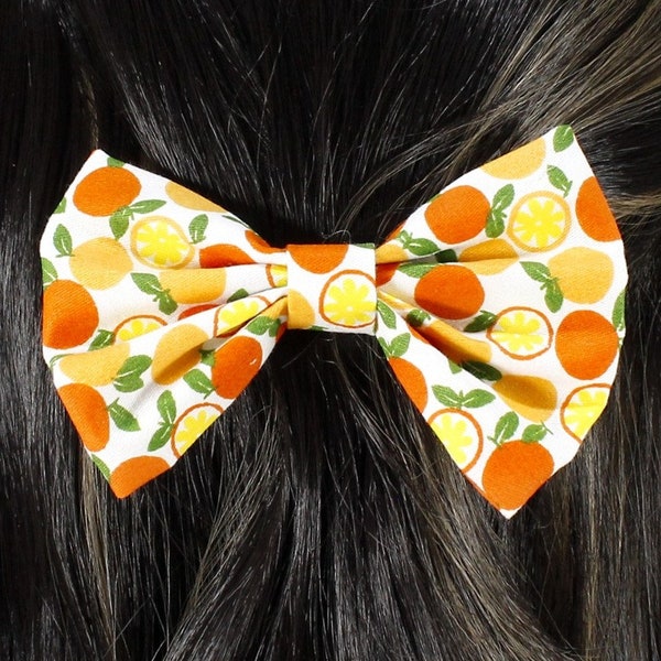Playful fruits print hair bow Cotton summer style orange, apple, kiwi, watermelon hair bow for any hair type