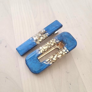 Handmade Resin Hair Clip: Blue & Gold Alligator Barrette