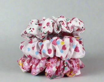 Playful pink colors pattern kid's size scrunchies Ponytail tie for kids Valentine Day scrunchie hair tie Cotton cute hair scrunchie