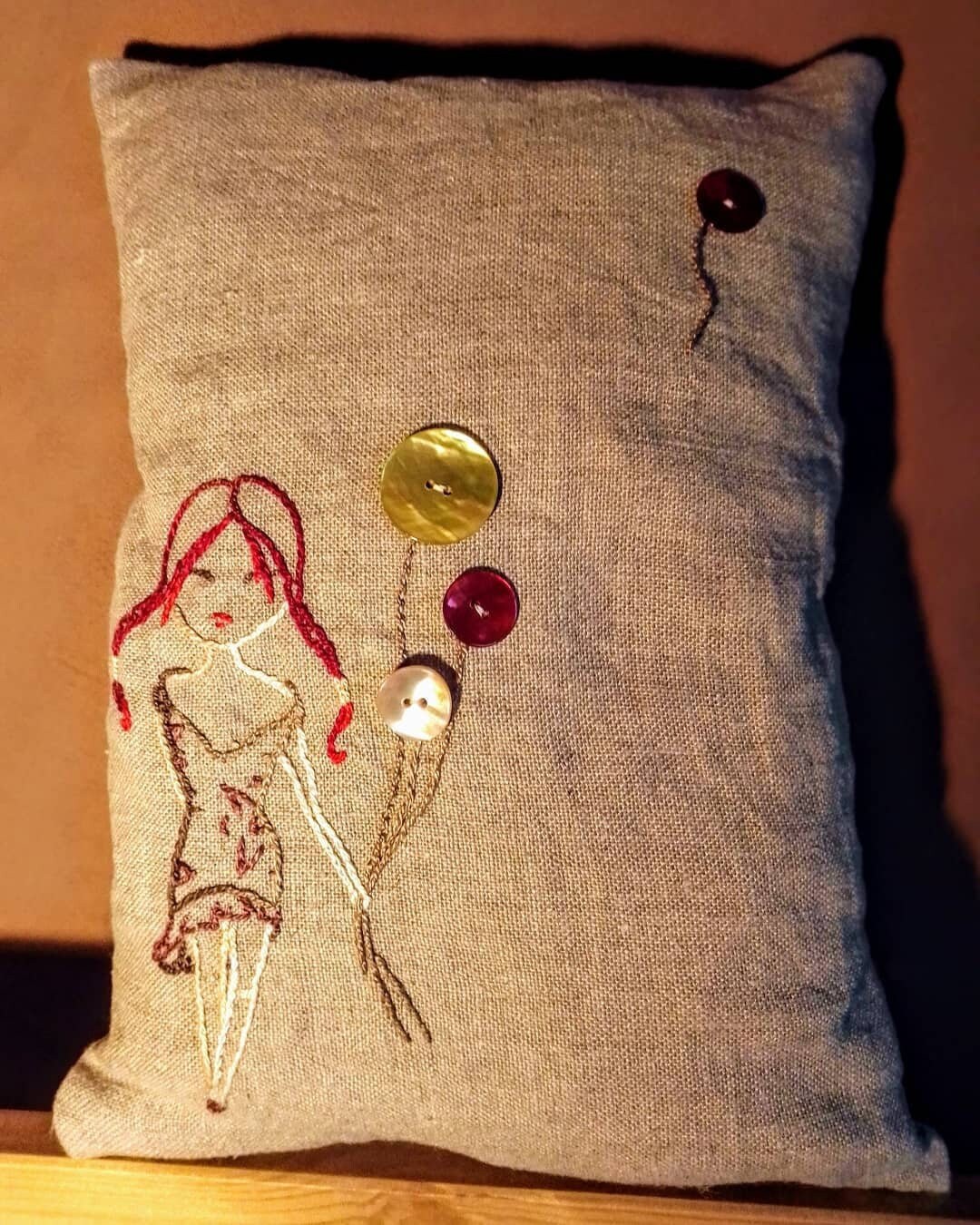 Coussin en Lin Brodé Main Déhoussable Decoration, Enfant, Kawaii