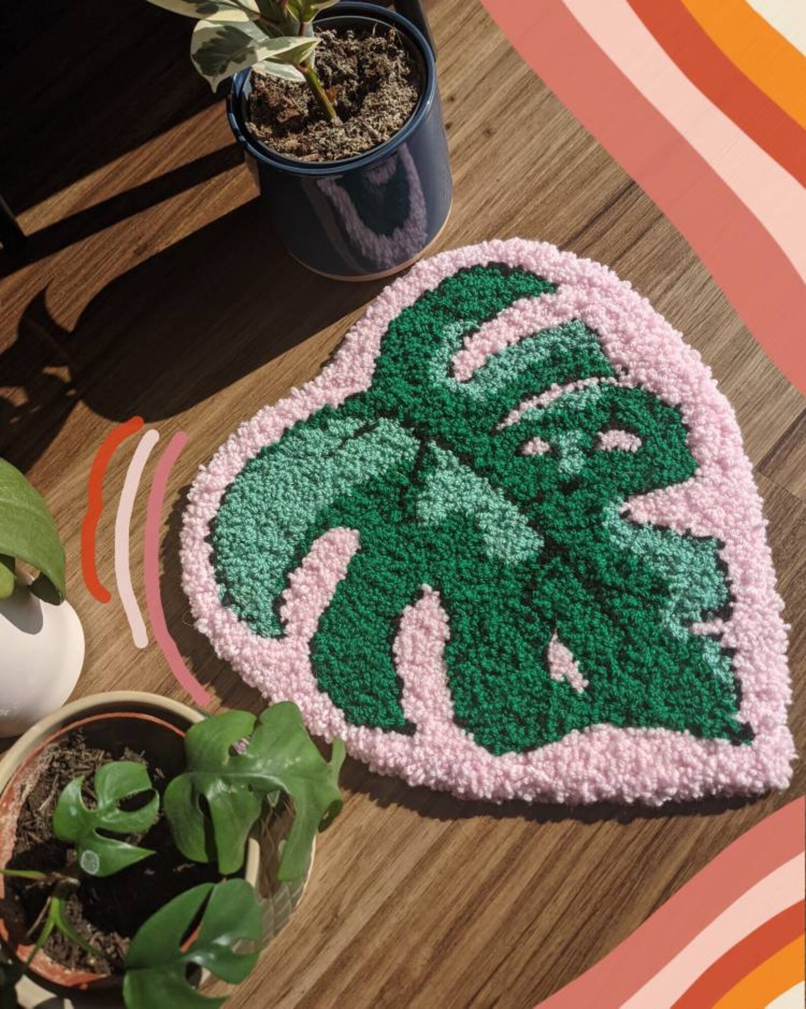 Handmade Punch Needle / Tufted Rug Monstera CheesePlant Etsy