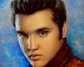 Elvis Presley Original Oil Painting, The King Photorealist Portrait Painting; Male Realistic Art