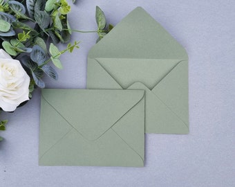Olivgrüne Umschläge für Einladungen, Salbeigrüne Umschläge, Staubgrüne Hochzeitseinladungen Umschläge, Matte Umschläge 130x180 mm