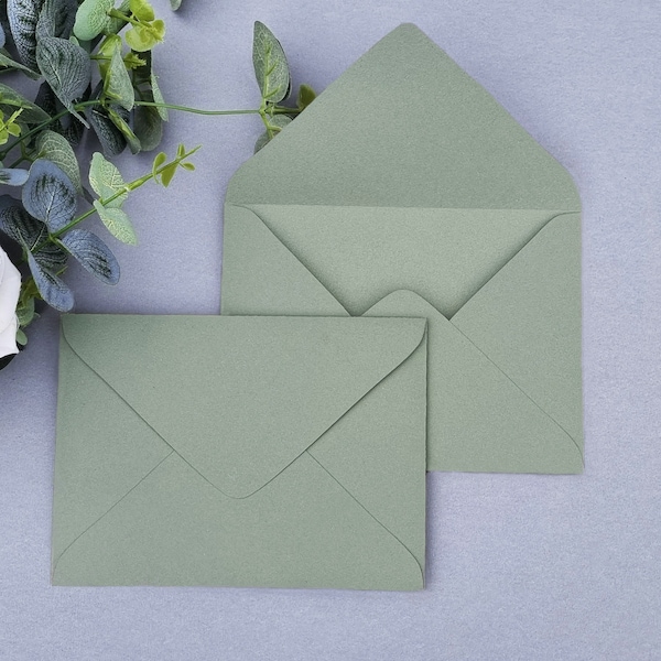 Olive Green Envelopes for Invitations, Sage Green Envelopes, Dusty Green Wedding Invitations Envelopes, Matte Envelopes 130x180 mm