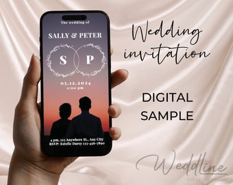 Invitación de boda de muestra digital, diseño personalizado digital personalizado, vista previa digital de invitación de boda para invitaciones en papel o acrílico