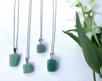 Aventurine necklace, green aventurine silver plated necklace