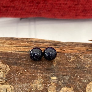 Pair of 8mm blue goldstone sterling silver stud earrings