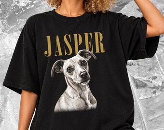 Custom Pet Photo T-Shirt, Dog and Cat Portrait Shirt, Personalised Pet Name Tee, Gift for Pet Parents, Custom Pet Painting