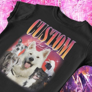 Chemise pour chien personnalisée, t-shirt de rap bootleg personnalisé, T-shirt vintage des années 90, chemise personnalisée, chemise chat personnalisée, chemise pour chien rétro. T-shirt personnalisé pour animal de compagnie