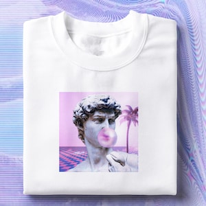 Michelangelo Bubble Gum Tee | Statue Kaugummi T-Shirt, Steamwave, Synthwave, Y2K, Ästhetik, Minimalismus Kleidung, Kawaii