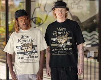 More Espresso Less Depresso T-Shirt: Retro Coffee Graphic Tee