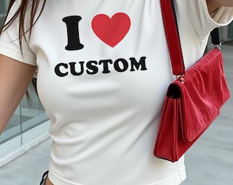Camiseta personalizada "I Heart Baby", camiseta personalizada "I Love", camiseta personalizada con corazón, camiseta de San Valentín, estética Y2K, regalo, unisex, 100% algodón.
