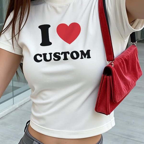 Personalised I Heart Baby T-Shirt, Custom I Love T-Shirt, Heart Custom Shirt, Valentines Shirt, Y2K Aesthetic, Gift, Unisex 100% Cotton