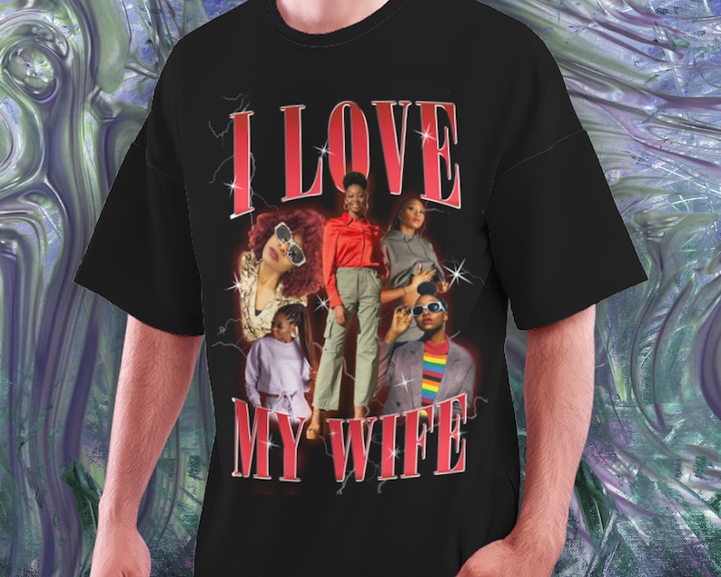 Anpassad foto-T-shirt, Y2K-stil, Jag älskar min fru, Jag älskar min flickvän, Anpassad skjorta, Bootleg-t-shirt, Alla hjärtans dag-present, Presenter till henne, Fruar, Flickvänner bild 1