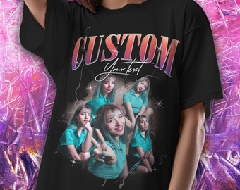 Custom Y2K T-Shirt: Retro Bootleg Rap Tee, Personalized Photo Design