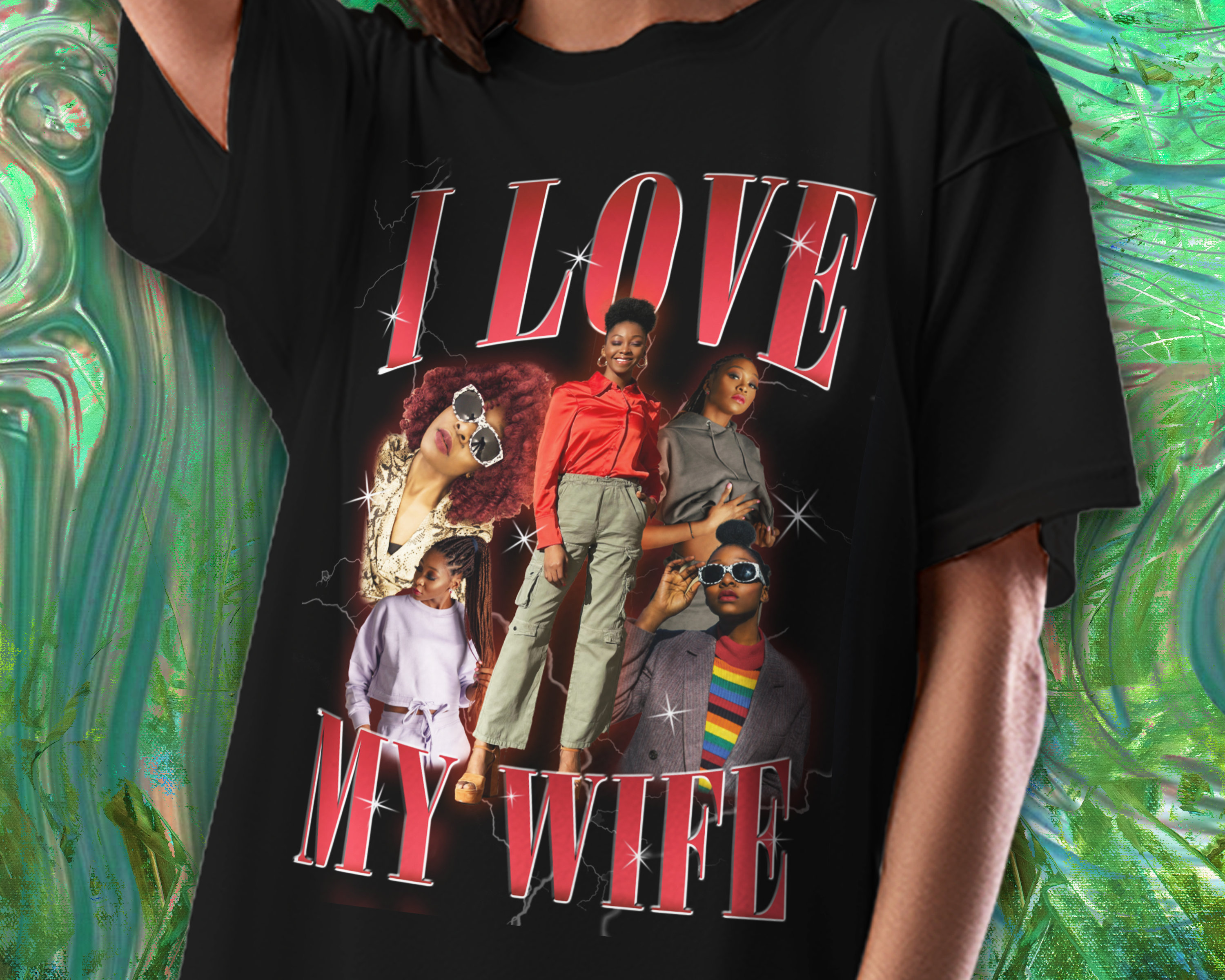 Custom Photo T-shirt, Y2K Style, I Love My Wife, I Love My