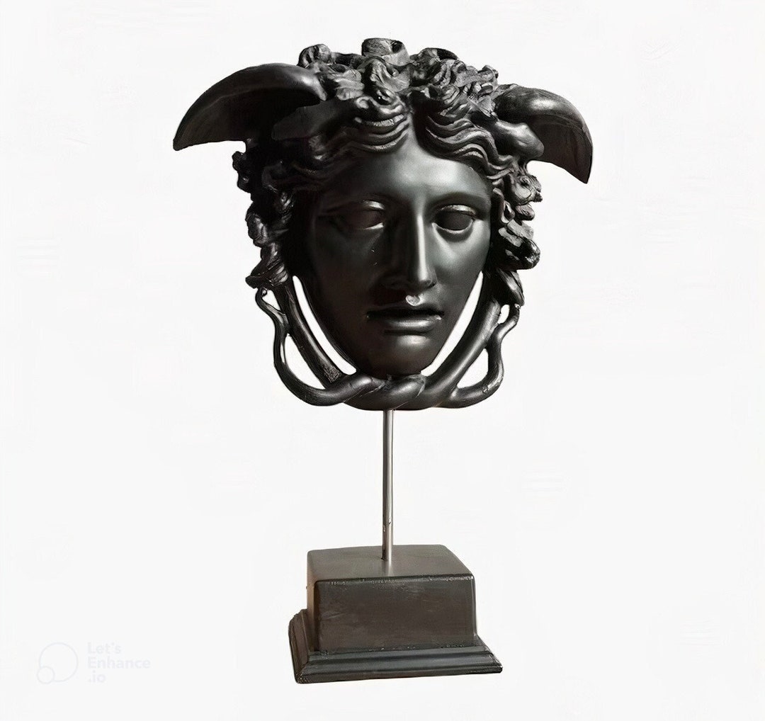 Medusa Head Statue on Base Greek Mythology Sculpture Medusa Etsy