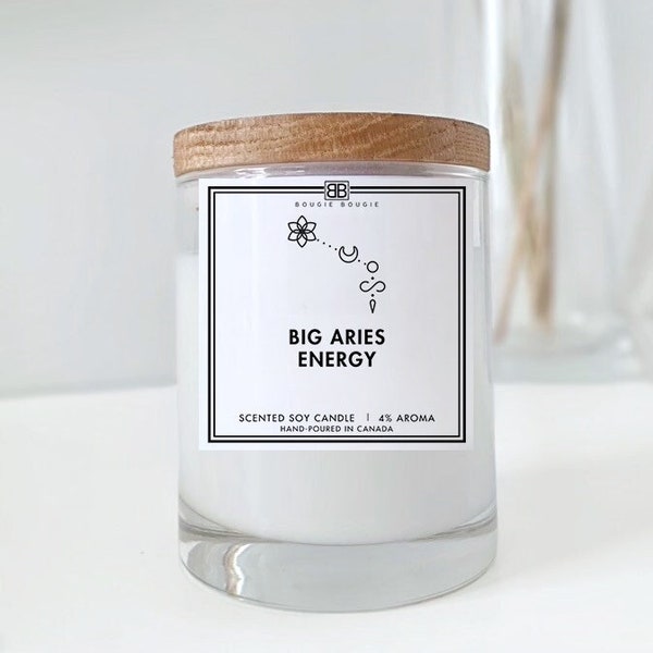 Aries Energy Candle | Soy Wax Candle | Zodiac Sign | Astrology Candle | Wood Lid | Home Decor | Constellation | Handmade | Funny | Gift