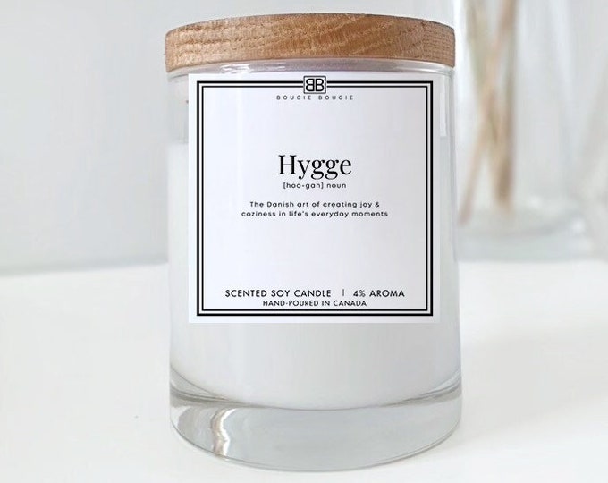 Hygge Candles | Soy Wax Candle | Unique Gift | Candle With Message | Scented Candle | Wood Lid | Home Decor | Handmade | Cozy | Minimalist