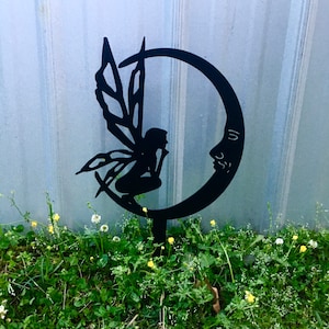 Moon Fairy Garden Stake | Metal Garden Art | Fairy Garden Gifts | Moon Garden Decor