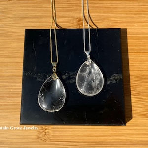 Clear Quartz Pendant Necklace, 925 Sterling silver, 18k Gold, 22 inch chain