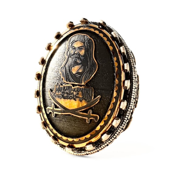 Large 925 Sterling Silver Ring,Islamic Shia Ehlebeyt Hadid sini engraving of Imam Ali,Zulfiqar