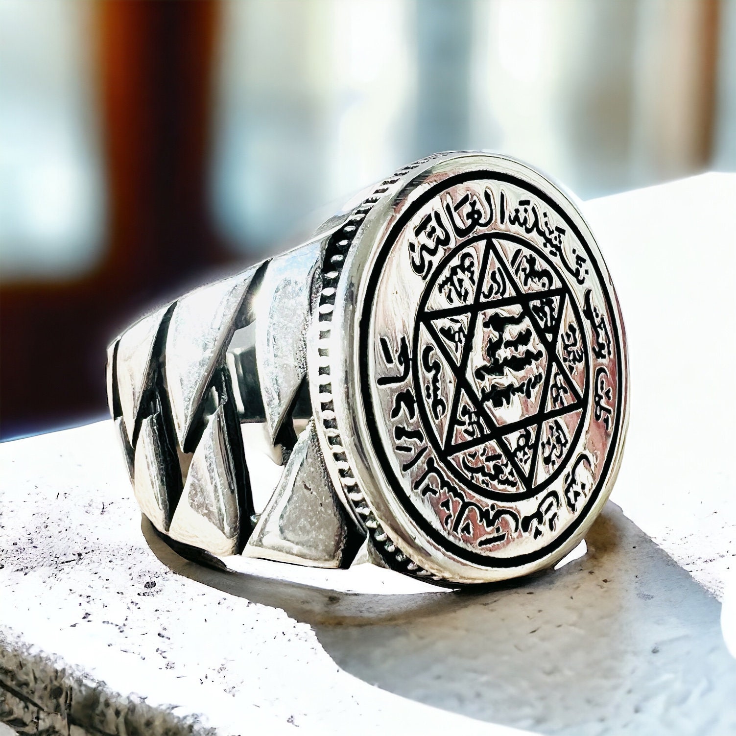 Seal of Solomon Ring, Red Amber Stone Silver Men Ring – Boutique Spiritual