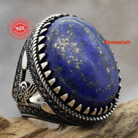 Natural Lapis Lazuli Men Silver Ring, Silver Handmade Jewelry, 925 Sterling Silver, For Men, Lapis Lazuli,Ottoman Islamic Arabic Symbol Ring