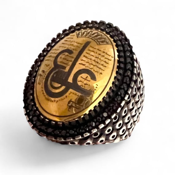 925 Silver Shia Islamic Ein Ali Ring | Natural Hadid Sini Hematite | Protection Ring for Men | Spiritual Talisman Jewelry