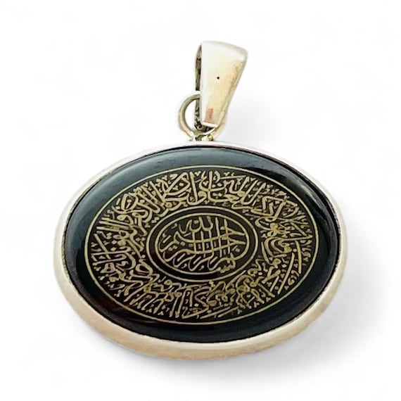 925 Silver Dark Yemeni Agate Pendant  Van Yekad Aqeeq Necklace