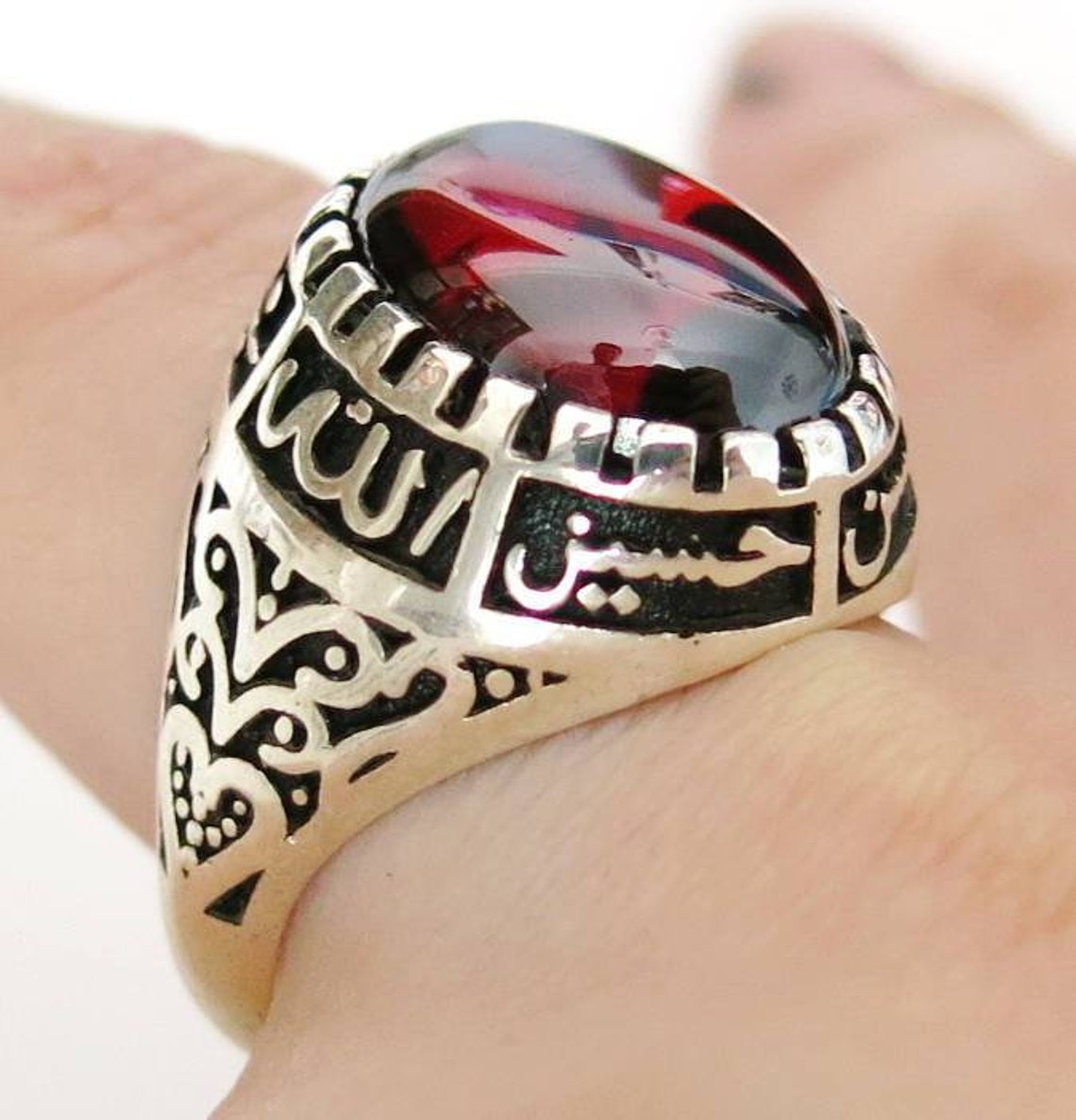 Handmade Shia Allah Ring Men's Woman's Red Zircon Etsy