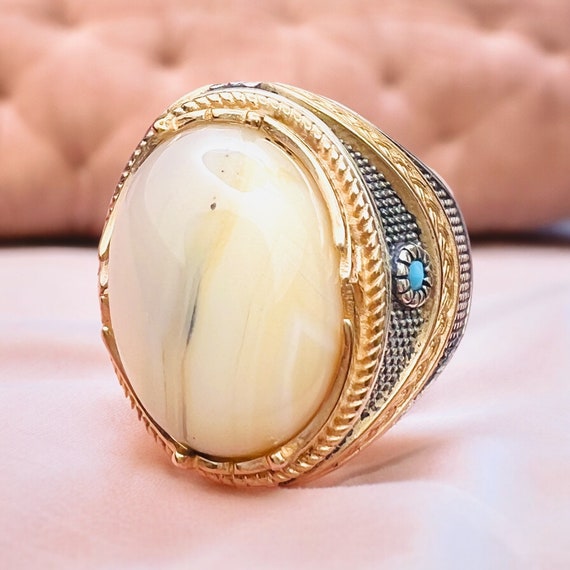 Yemen Sulaimani Devil Eye Yemeni Agate Yemen Aqeeq for Ring  Natural Yemen Agate Stone 925 Sterling Silver Men's Woman's Ring عقیق یمانی