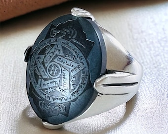 Genuine Hadid Cini, Seal Of Solomon Ring, Sterling Silver Islamic Talisman Ring, Islam Jewelry, Carved King Solomon Ring