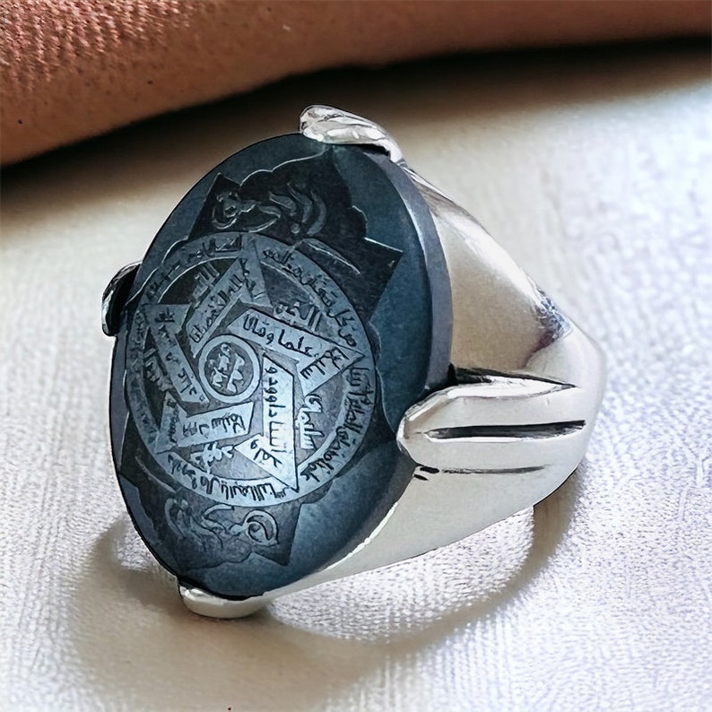 Genuine Hadid Cini, Seal of Solomon Ring, Sterling Silver Islamic ...
