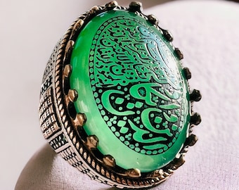 Hand Carved Yemeni Agate 925 Silver Islamic Quranic Ring