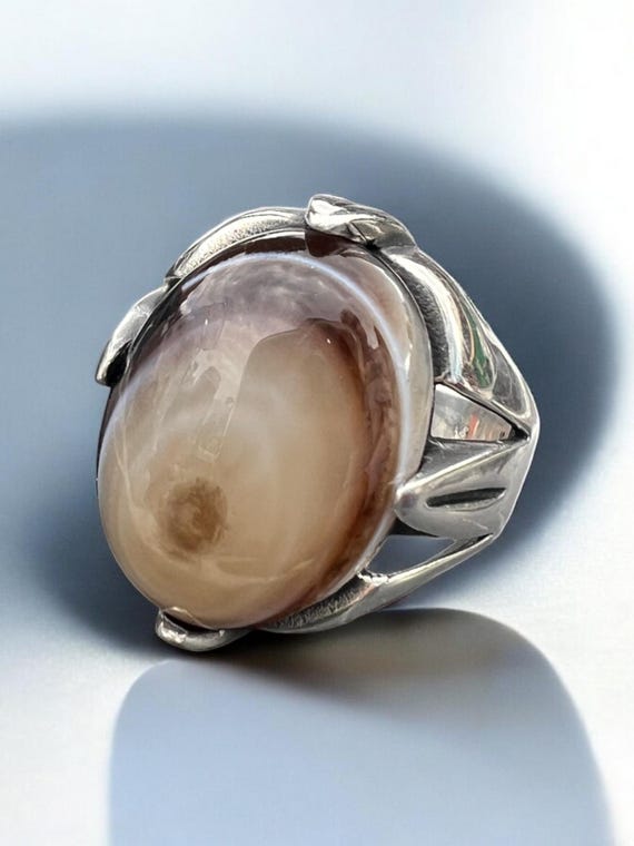 Yemen Sulaimani Devil Eye Yemeni Agate Yemen Aqeeq for Ring  Natural Yemen Agate Stone 925 Sterling Silver Men's Woman's Ring عقیق یمانی