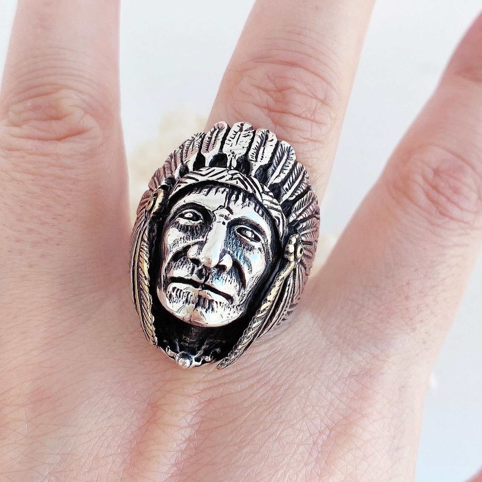 925 Sterling Silver Mens Ring Indian Head Ring Sterling Etsy