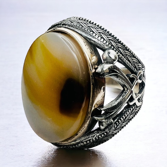 Hz Ali Sword,Zulfiqar Design yemeni Suleimani agate ahlulbayt ehlibeyt ya hossein Shia Allah Ring Ahlulbayt  925 Silver Islam