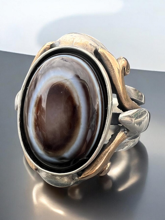Yemen Sulaimani Devil Eye Yemeni Agate Yemen Aqeeq for Ring  Natural Yemen Agate Stone 925 Sterling Silver Men's Woman's Ring عقیق یمانی