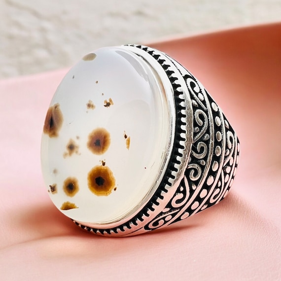 Yemen Sulaimani Devil Eye Yemeni Agate Yemen Aqeeq for Ring  Natural Yemen Agate Stone 925 Sterling Silver Men's Woman's Ring عقیق یمانی