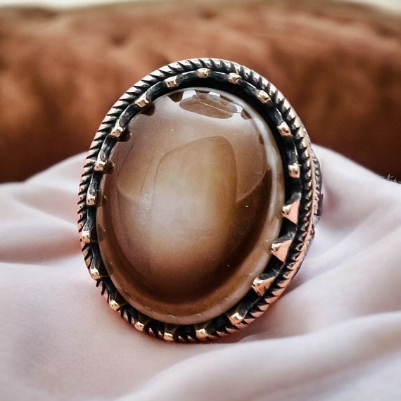 Yemen Sulaimani Devil Eye Yemeni Agate Yemen Aqeeq for Ring  Natural Yemen Agate Stone 925 Sterling Silver Men's Woman's Ring عقیق یمانی
