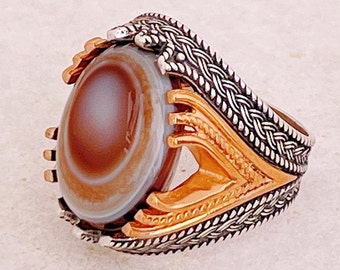 Sulaimani Eye Devil Yemeni Agate Yemen Aqeeq for Ring  Natural Yemen Agate Stone 925 Sterling Silver Men's Woman's Ring عقیق یمانی