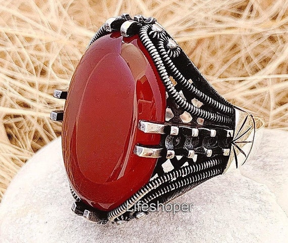 Sterling Silver Men Ring,Ring For Men,Agate Ring,Islam Ring,Muslim Ring Silver Men's Ring,Silver Mens ring,Red Agate Ring,Red Carnelian Ring