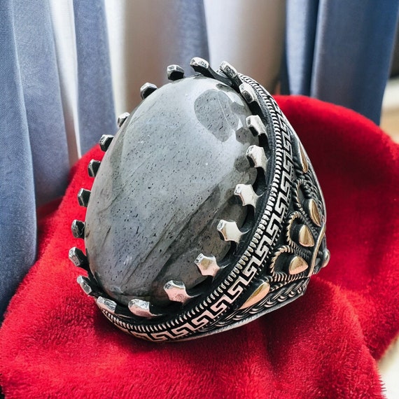 Men's 925 Silver Natural Big Labradorite Ring,Stunning Statement,Labradorite Men's Ring , Silver Natural Labradorite Sterling Silver Ring