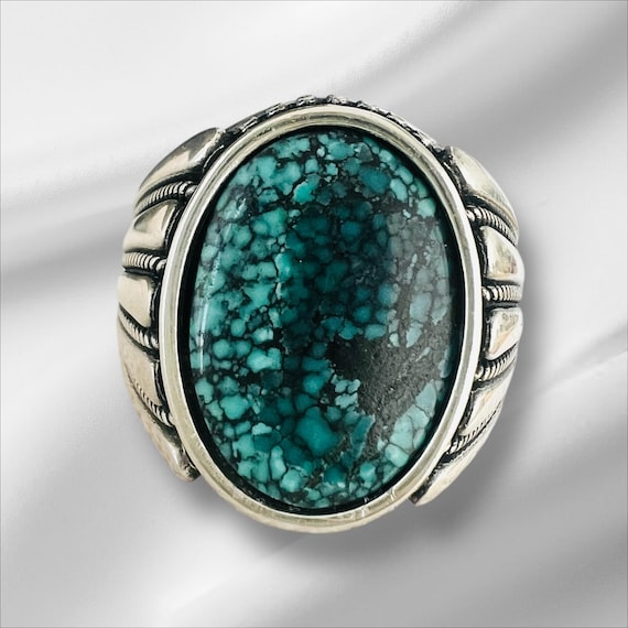 Handmade 925 Silver Ring with Natural Turquoise – Unisex Boho Jewelry Gift