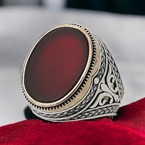 Anel masculino feito à mão, anel de prata esterlina 925, anel turco feito à mão em prata, anel com pedras preciosas, presente estilo vintage para ele