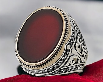 Mens Handmade Ring, 925 Sterling Silver Ring, Turkish Handmade Silver Ring, Gemstone Ring, Vintage Style Gift for Him