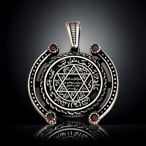 Seal of Solomon Necklace - 925 Sterling Silver - David's Star Necklace - Pendant With Red Stones
