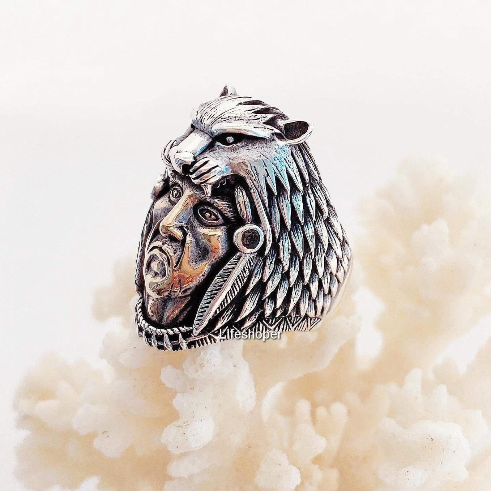 925 Sterling Silver Mens Ring Indian Head Ring Sterling Etsy